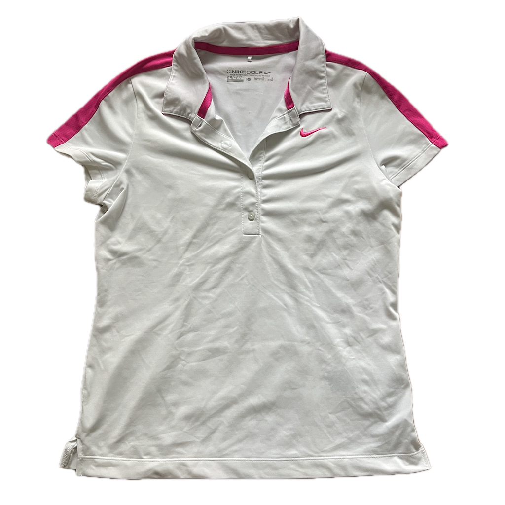 Nike Golf Polo Weiß mit pinken Details – Größe S/M