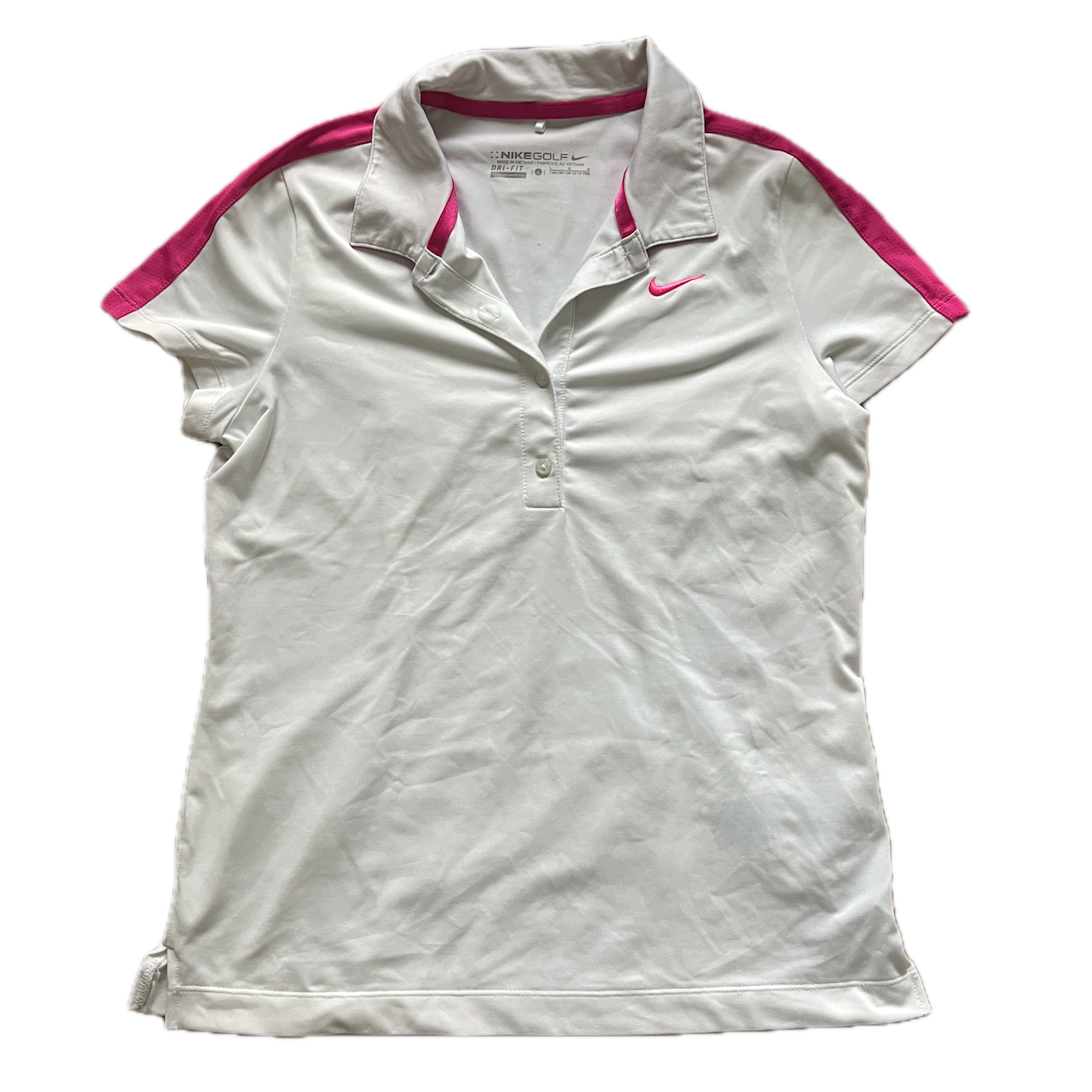 Nike Golf Polo Weiß mit pinken Details – Größe S/M