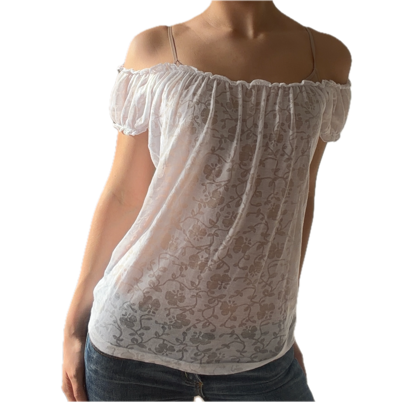 Weißes luftiges Top mit Blumenmuster - XS/S