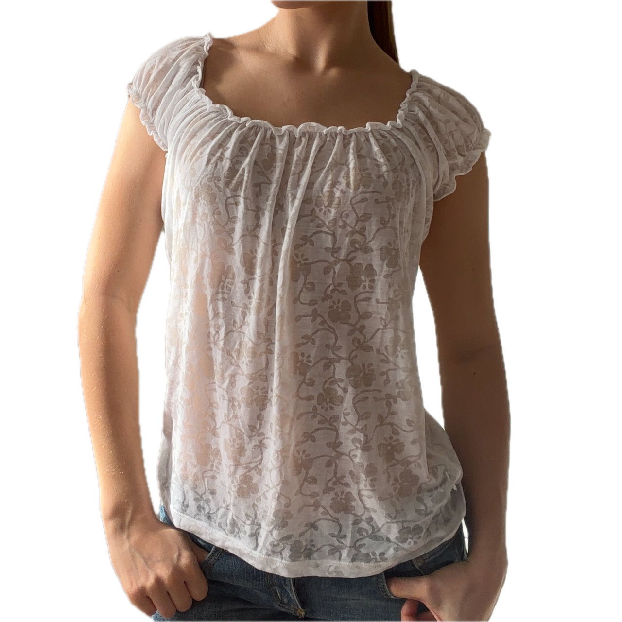 Weißes luftiges Top mit Blumenmuster - XS/S
