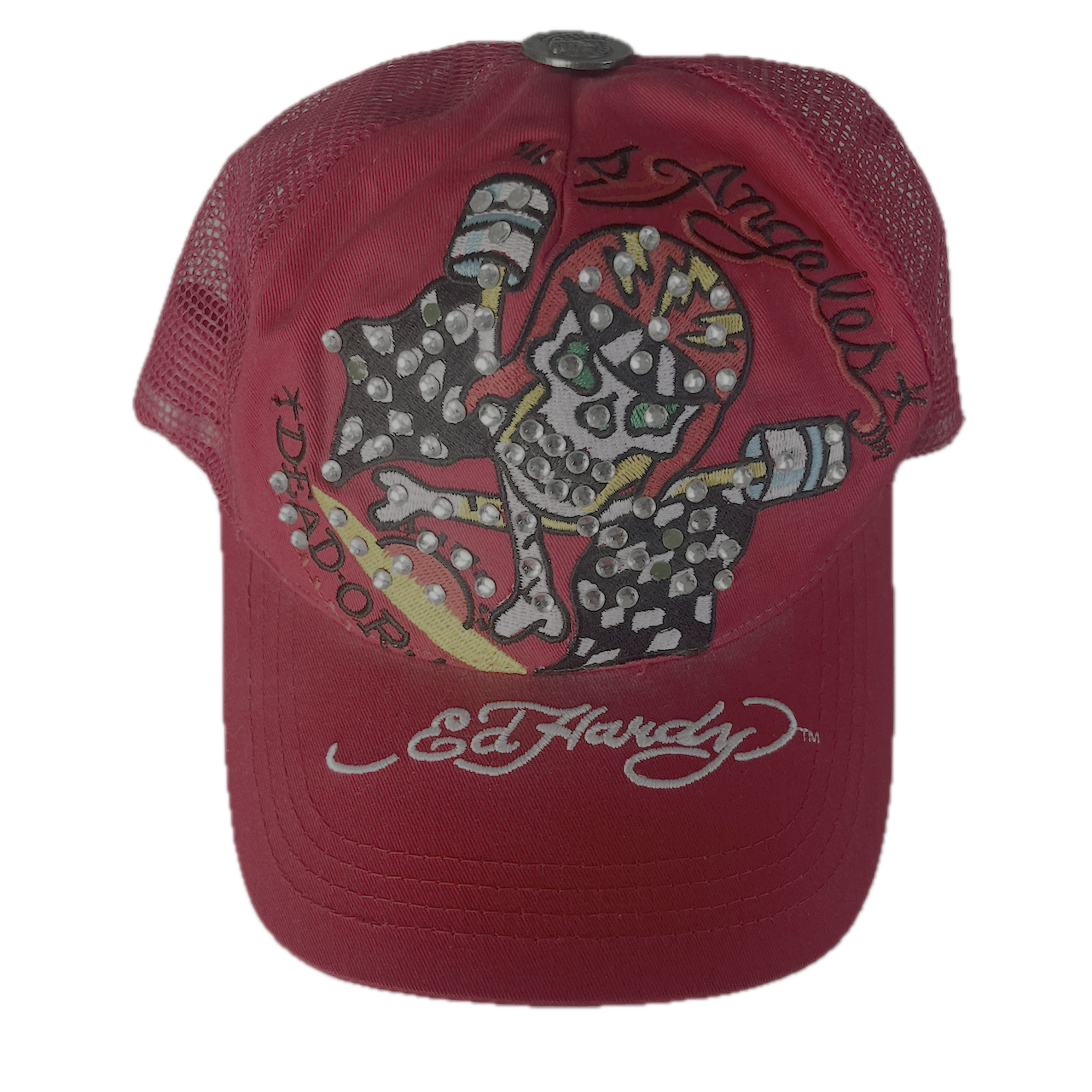 Ed Hardy Cap Rot Totenkopf und Flagge Glitzer