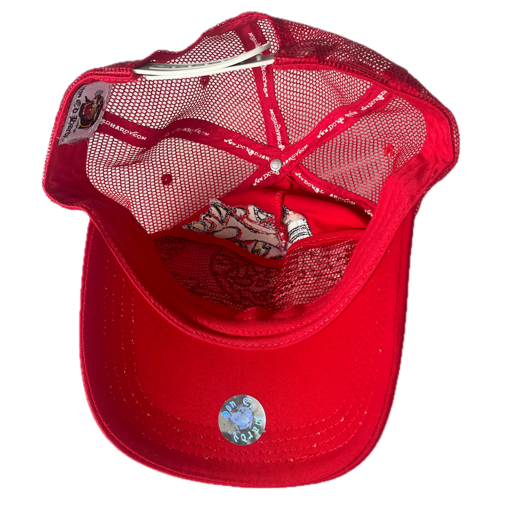 Ed Hardy Cap Rot Totenkopf und Flagge Glitzer