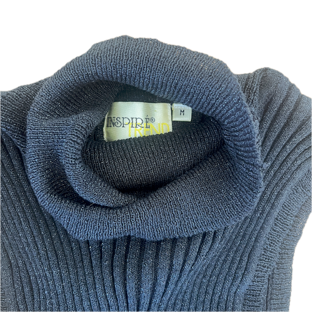 Turtleneck Oberteil Schwarz-Glitzer - S/M