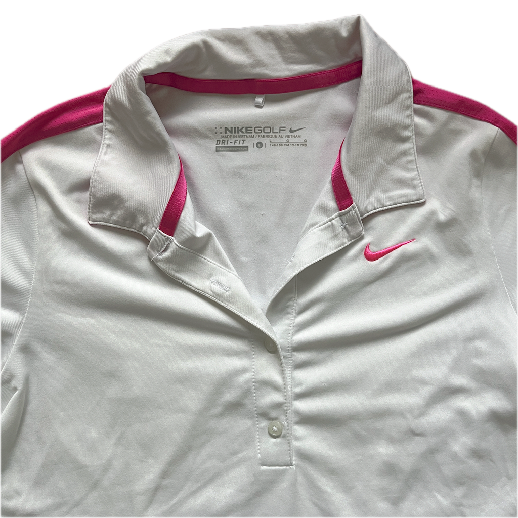 Nike Golf Polo Weiß mit pinken Details – Größe S/M